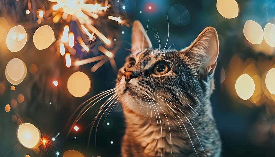 fogos de artifício e gatos